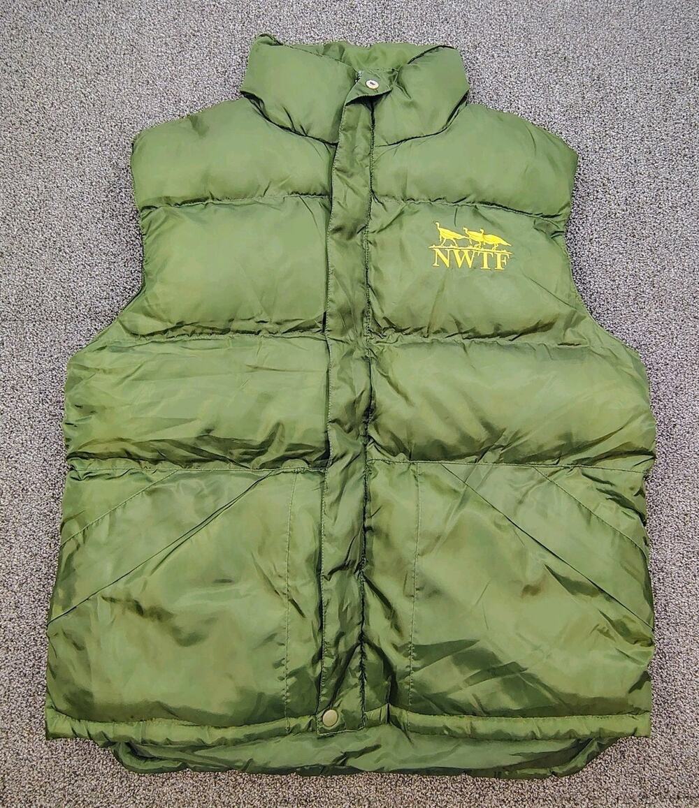 NWTF Maxam Mountain Outdoor Puffer Vest Mens XL Green Full Zip Y2K Wild Turkey